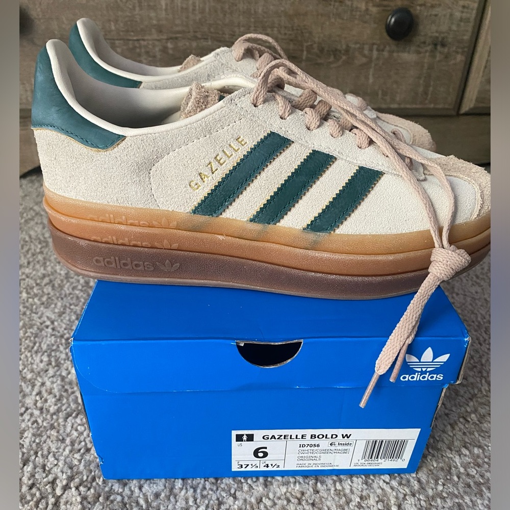 adidas White and Green Athletic Shoes - Picture 4 of 6